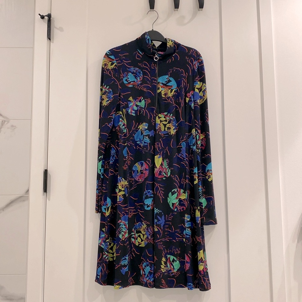 Tropical floral motif navy long sleeved Marc Cain dress